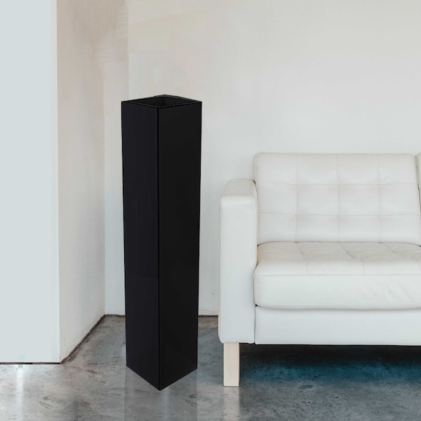Tall Rectangular Wooden Modern Floor Vase, Black 40 Inch